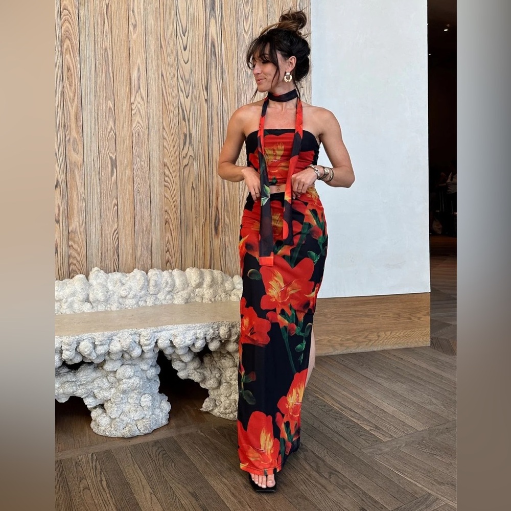 Amour Floral Strapless Top and Skirt Set